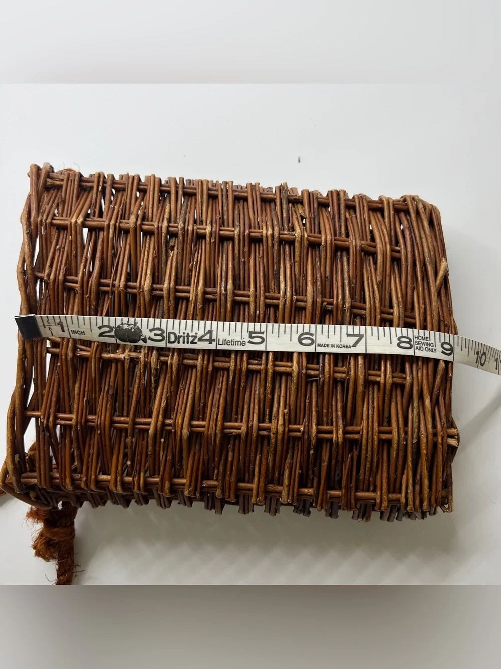 Brown Wicker Woven door basket outdoors bag purse with rope handle